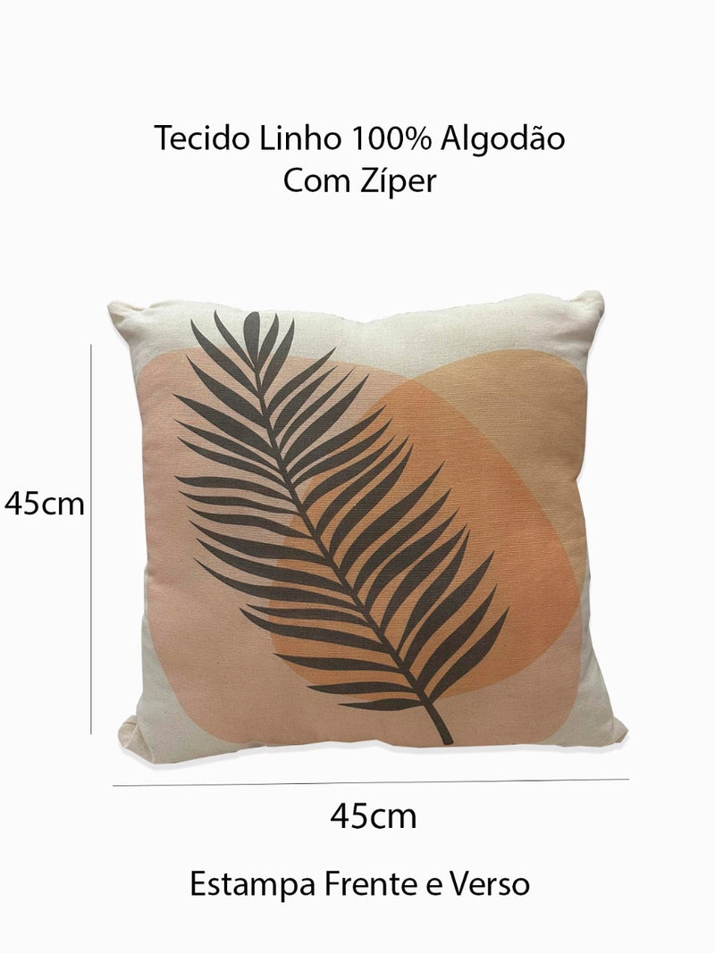 Capa Almofada Folhas Linho Cru 100% Algodão Kit C/04